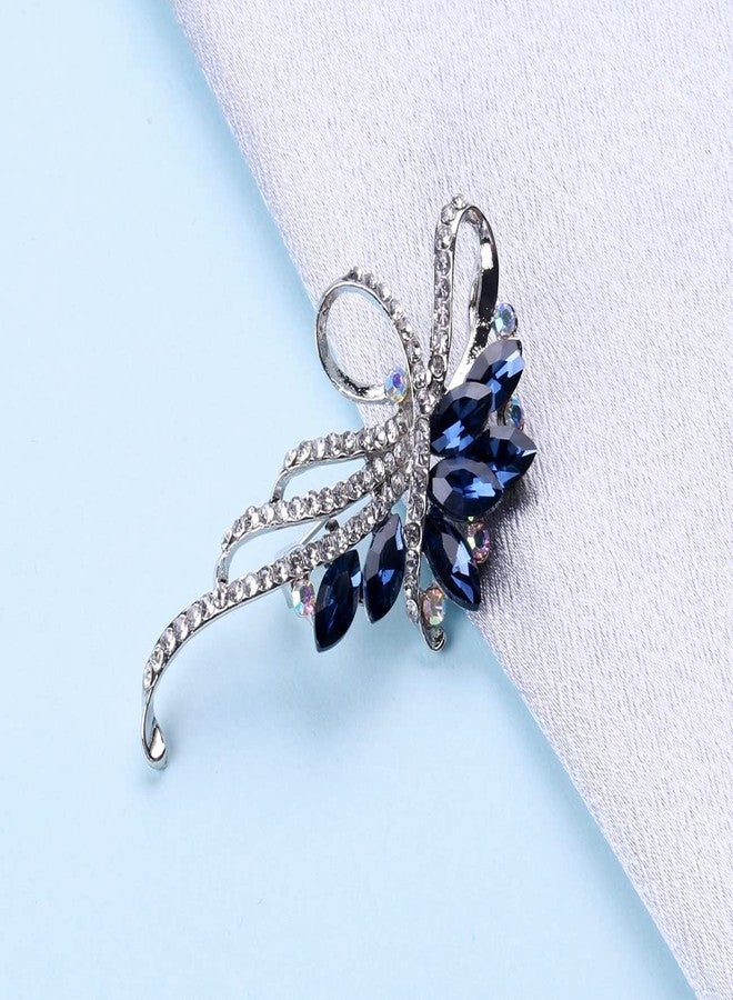 CUFTS Blue Crystal Brooch Pins Fancy Vintage Style Rhinestone Flower Brooches Jewelry Gift for Women, girls, ladies (Blue Brooch 2) - Image 4